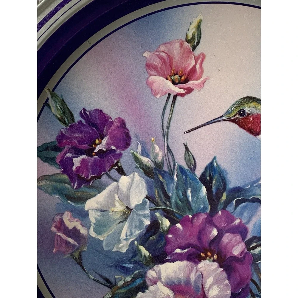Vintage Hummingbird and Purple Floral‎ Serving Metal Tray Giftco Inc. 13.5